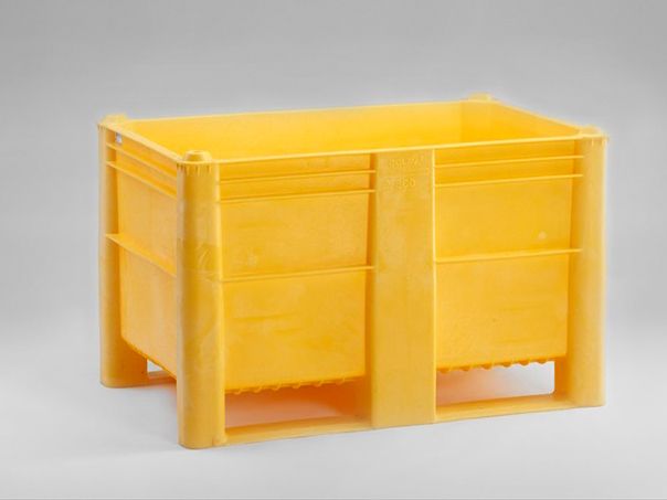Palox plastique alimentaire 1200x800x740 mm 520L 2 patins JAUNE
