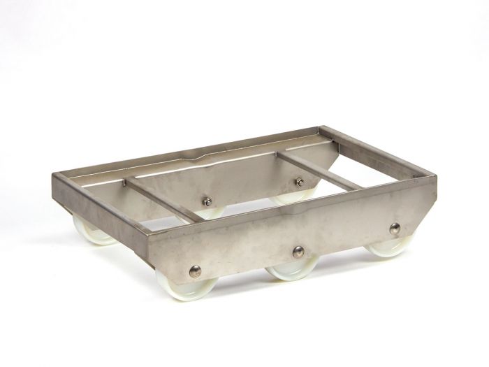 Chariot à roulettes basculant avec supports intermédiaires, inox, 6 roulettes, avec inclinaison