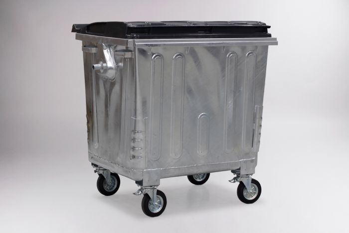 4-Rad Mülltonne aus Stahl, 1100L mit Kunststoff Deckel 1370x970x1430mm (pro Stück)