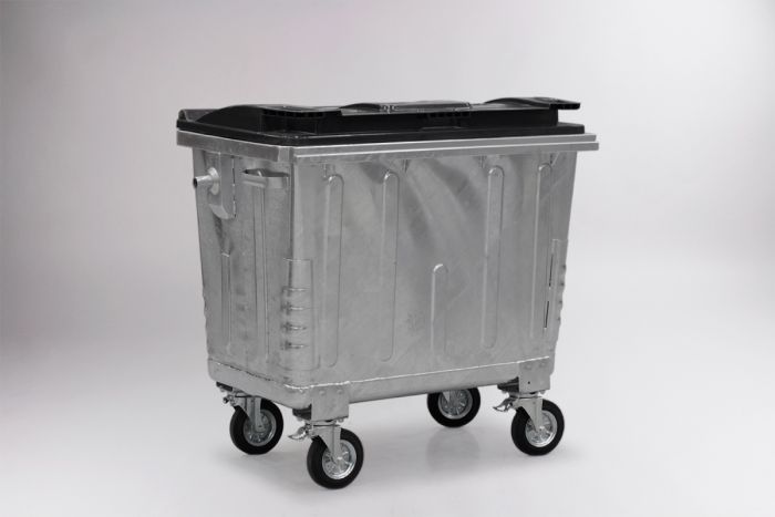 4-Rad Mülltonne aus Stahl, 660L, mit Kunststoff Deckel 1370x780x1245mm (pro Stück)