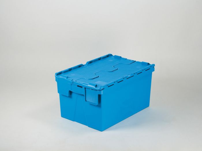Caisse navette plastique avec couvercle crocodile 54L 60x40x31 cm BLEU