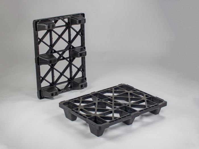 Demi palette plastique 80x60 PO emboitable noir 2500/1000/- kg