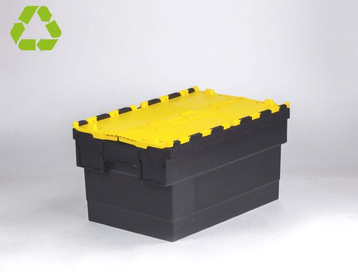 Bac navette avec couvercle 600x400x320 mm 55L Distribox NOIR - JAUNE