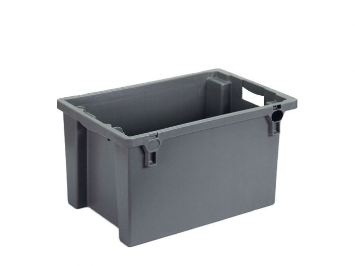 Caisse plastique gerbable emboitable alimentaire 600x400x300 mm 50L GRISE