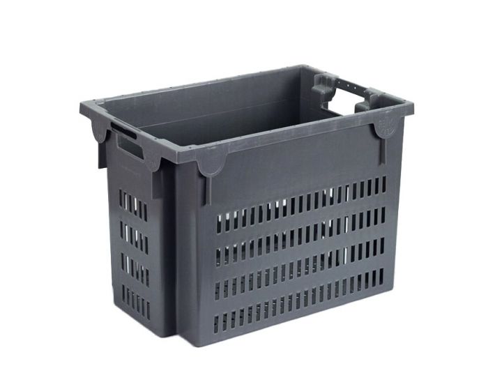 Caisse empilable emboitable ajourée alimentaire 600x400x400 mm 70L GRISE