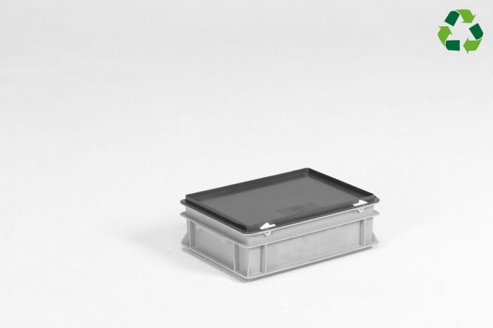 Caisse plastique avec couvercle 400x300x135 mm 10 litres GRIS PP recyclé