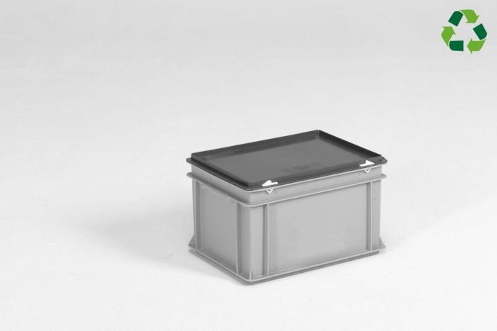 Caisse plastique avec couvercle 400x300x235 mm 20 litres GRIS PP recyclé