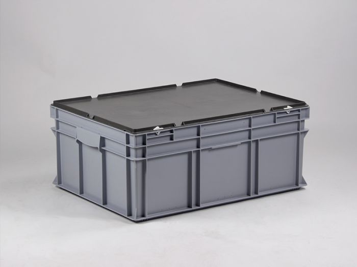 Grande caisse plastique avec couvercle 800x600x325 mm 134L GRIS