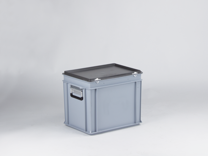 Malle de rangement plastique 400x300x340 mm 30L poignées alu, GRIS