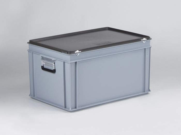 Malle de rangement plastique 600x400x340 mm 60L poignées alu, GRIS