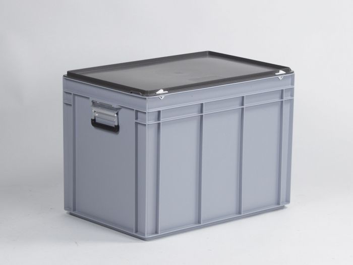 Malle de rangement plastique 600x400x440 mm 90L poignées alu, GRIS
