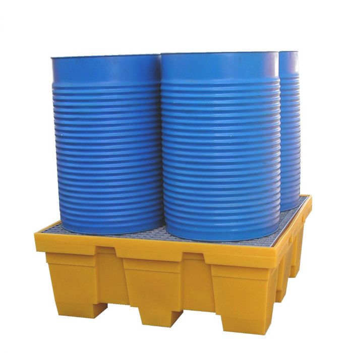 Auffangwanne 450 Liter 1235x1235x475 mm, mit galvanisiertem Gitterrost, Farbe gelb (pro Stück)