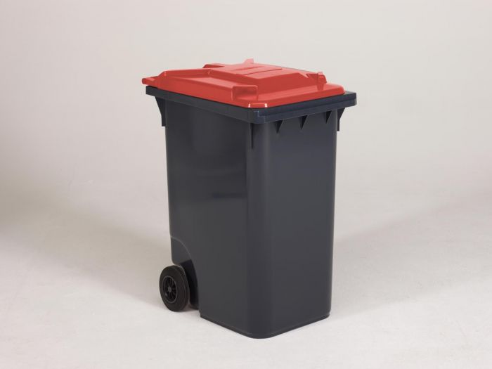 Conteneur poubelle 360 litres GRIS couvercle ROUGE