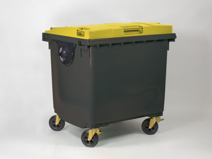 Poubelle 1000 litres avec tourillons GRIS couvercle JAUNE
