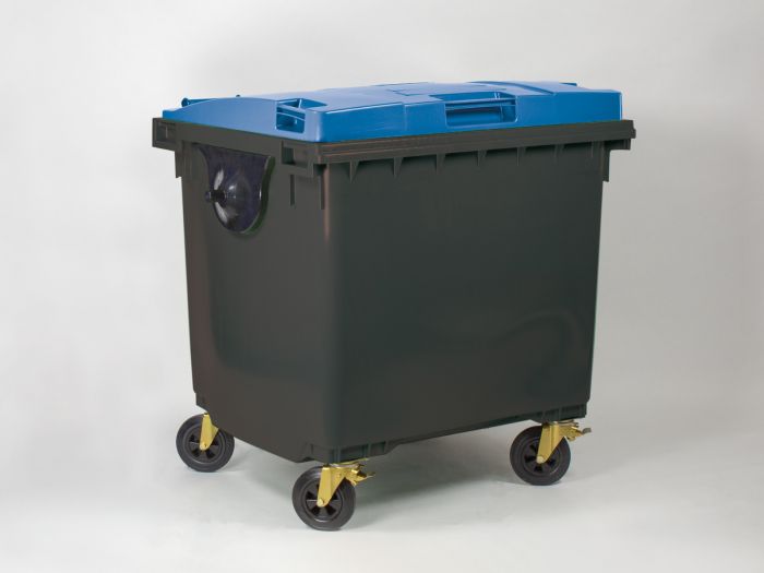 Poubelle 1000 litres avec tourillons GRIS couvercle BLEU