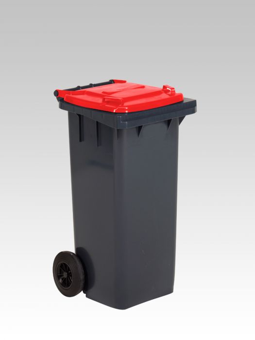 Conteneur poubelle 120 litres GRIS couvercle ROUGE