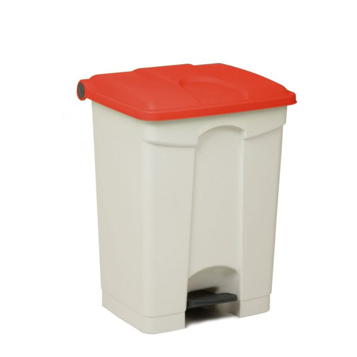 Poubelle à pédale cuisine professionnelle BLANCHE 70L couvercle ROUGE
