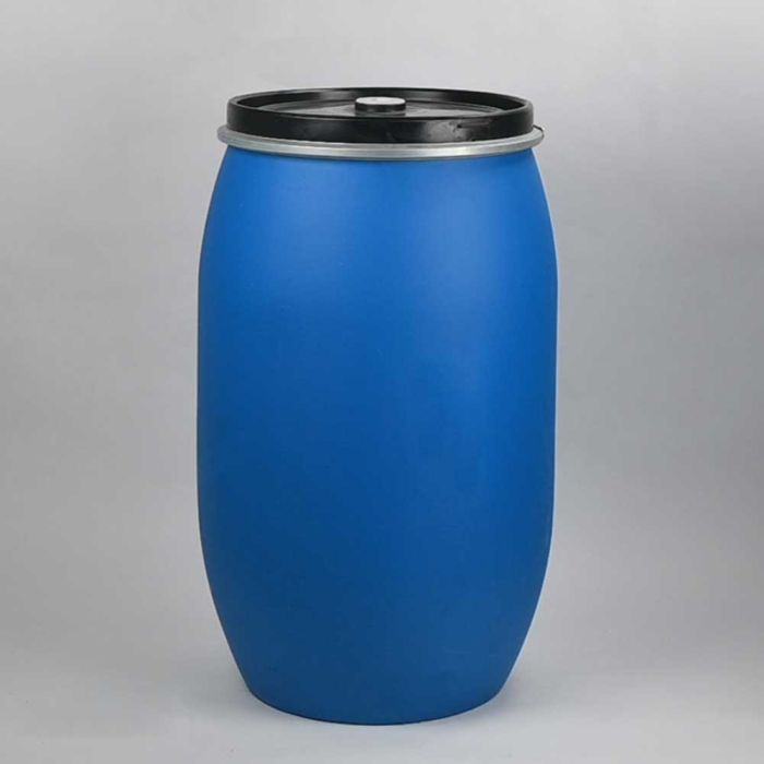Fût plastique bleu avec couvercle, 220L certifié UN