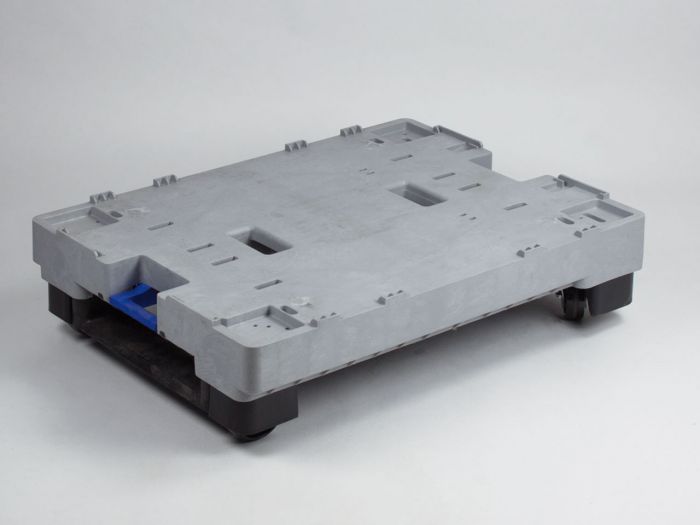 Support de charge réutilisable 800x600x196 mm sur 2 patins et roues pliables